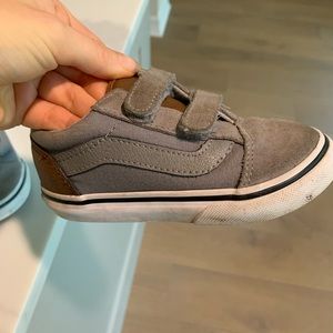 Grey suede and brown leather vans